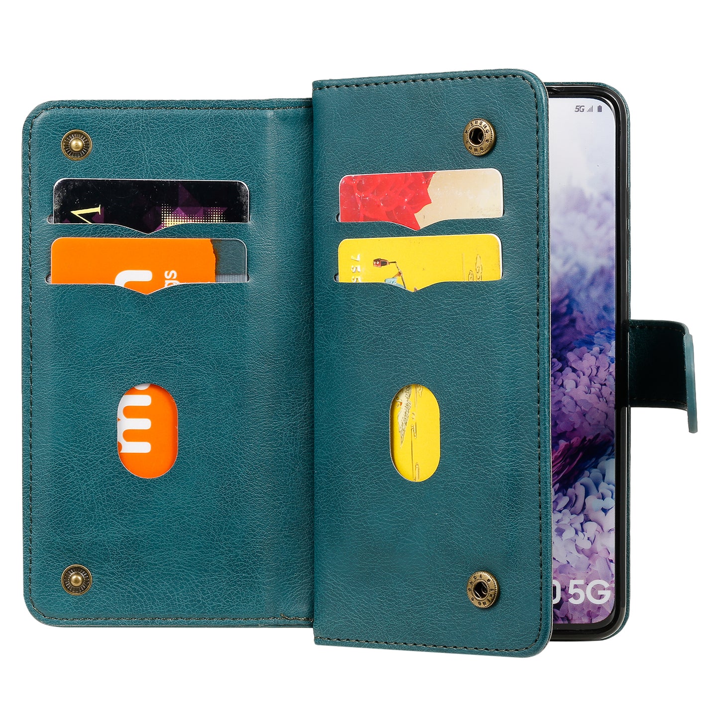 KT Multi-functional Series-1 10 Card Slots Wallet TPU+PU Leather Case with Stand for Samsung Galaxy S20 4G/S20 5G - Green