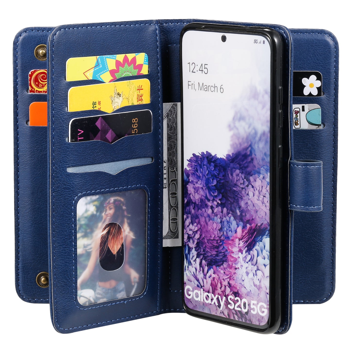 KT Multi-functional Series-1 10 Card Slots Wallet TPU+PU Leather Case with Stand for Samsung Galaxy S20 4G/S20 5G - Blue