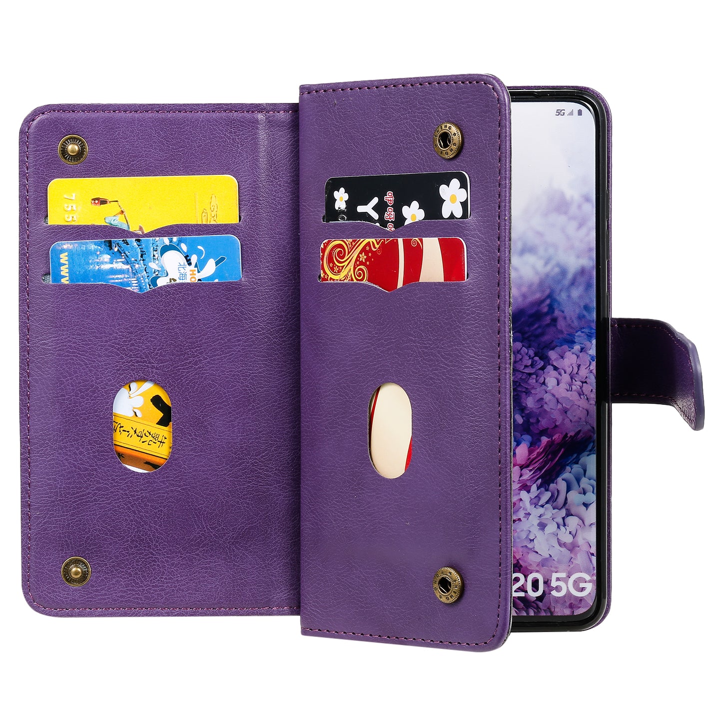 KT Multi-functional Series-1 10 Card Slots Wallet TPU+PU Leather Case with Stand for Samsung Galaxy S20 4G/S20 5G - Purple