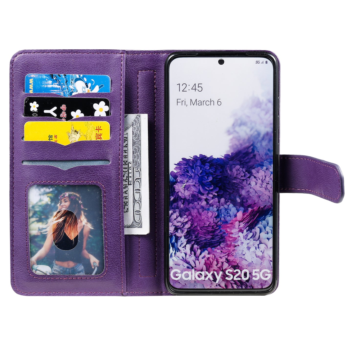 KT Multi-functional Series-1 10 Card Slots Wallet TPU+PU Leather Case with Stand for Samsung Galaxy S20 4G/S20 5G - Purple