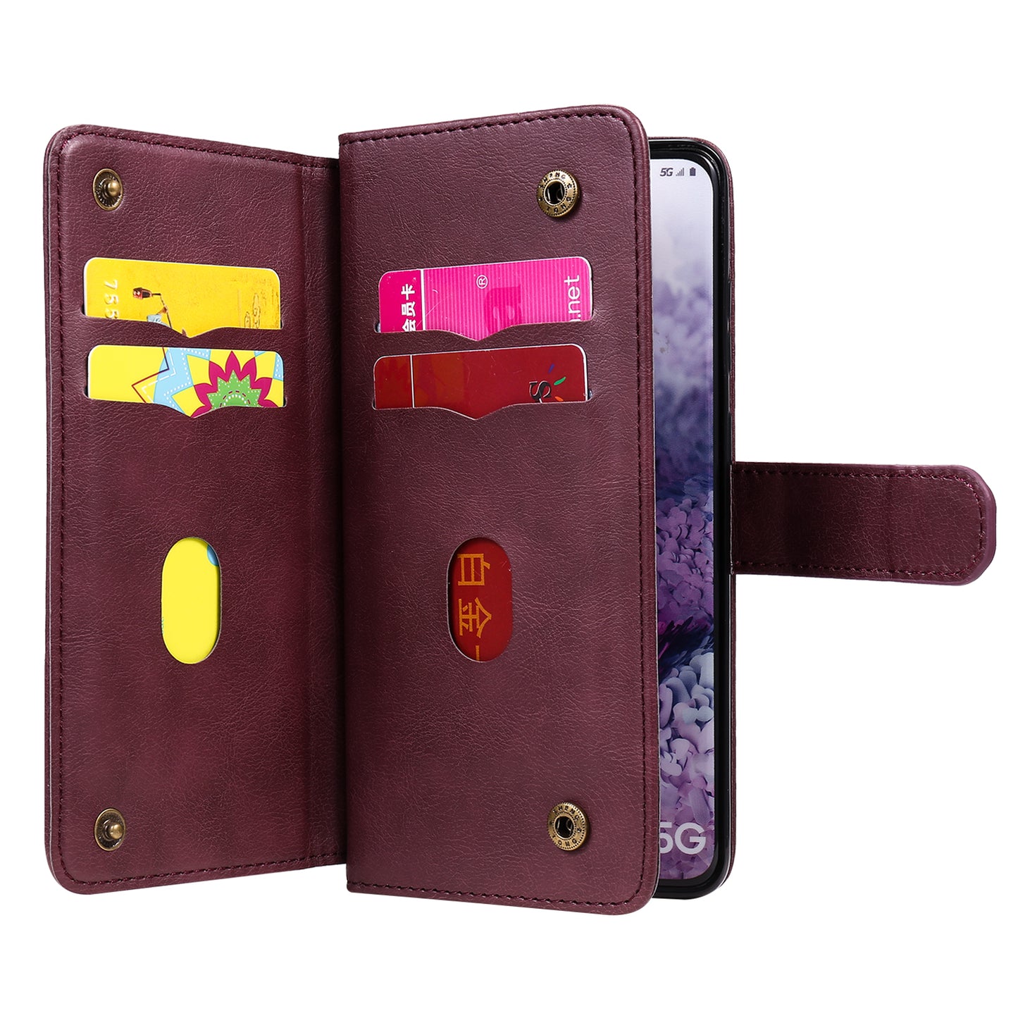 For Samsung Galaxy S20 Plus/S20 Plus 5G KT Multi-functional Series-1 10 Card Slots Wallet TPU+PU Leather Cover with Stand  - Wine Red