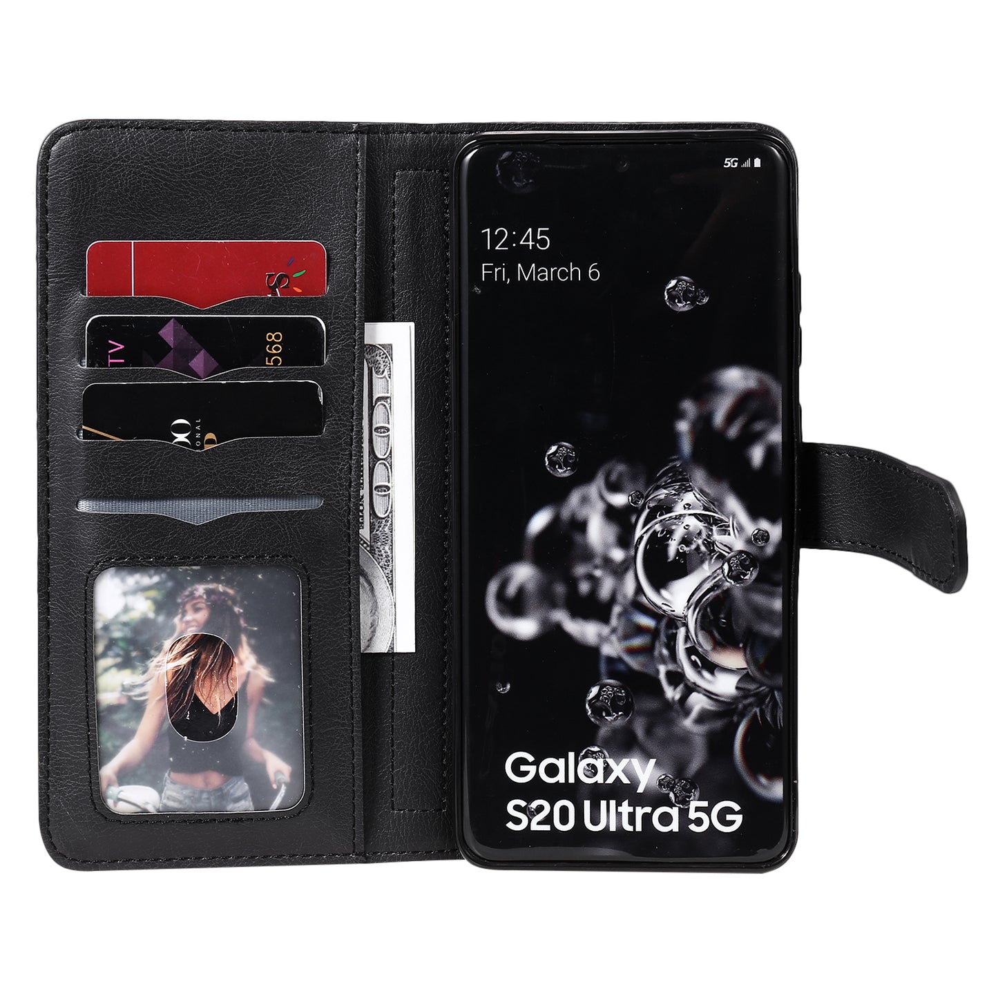 KT Multi-functional Series-1 10 Card Slots Wallet TPU+PU Leather Shell with Stand for Samsung Galaxy S20 Ultra - Black