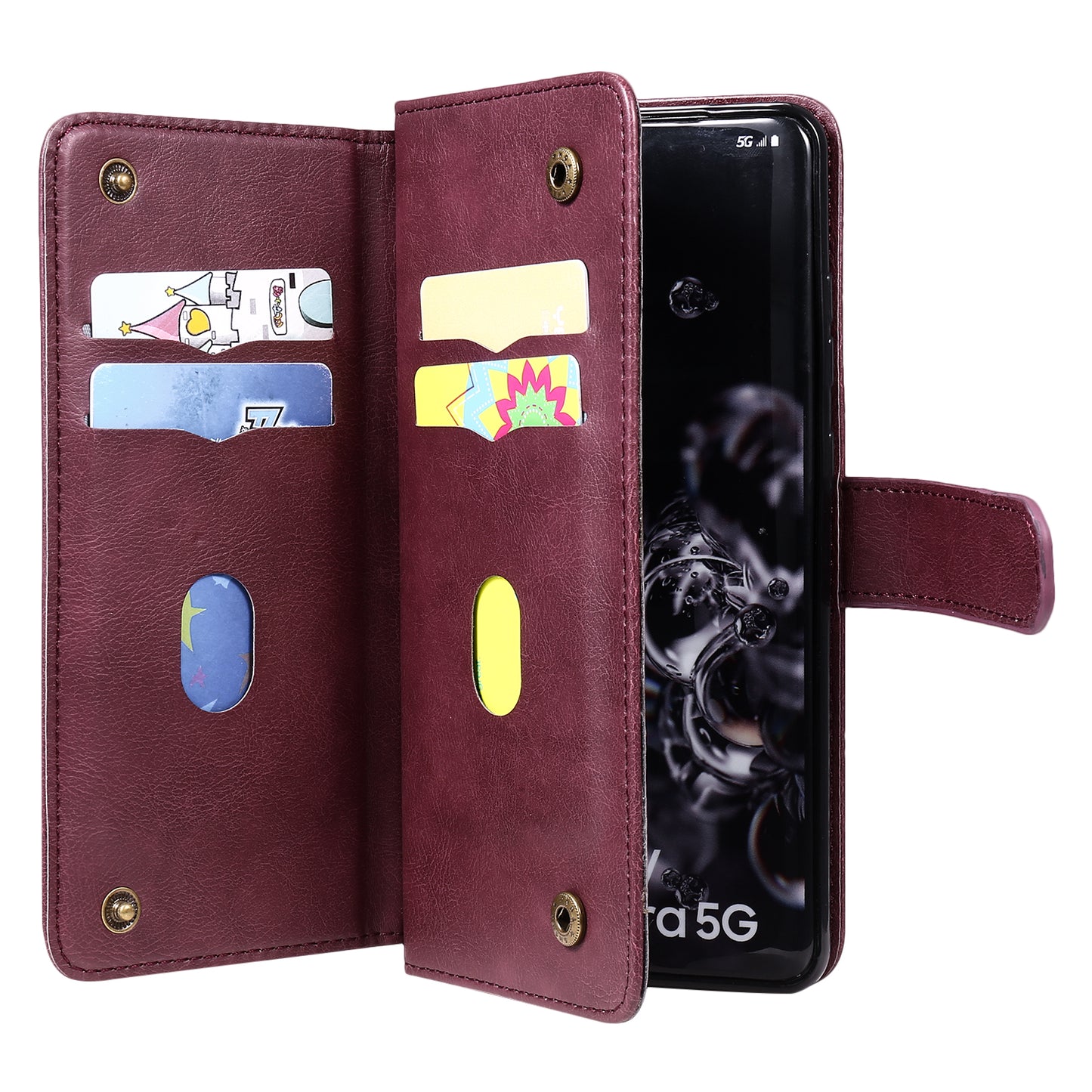KT Multi-functional Series-1 10 Card Slots Wallet TPU+PU Leather Shell with Stand for Samsung Galaxy S20 Ultra - Wine Red