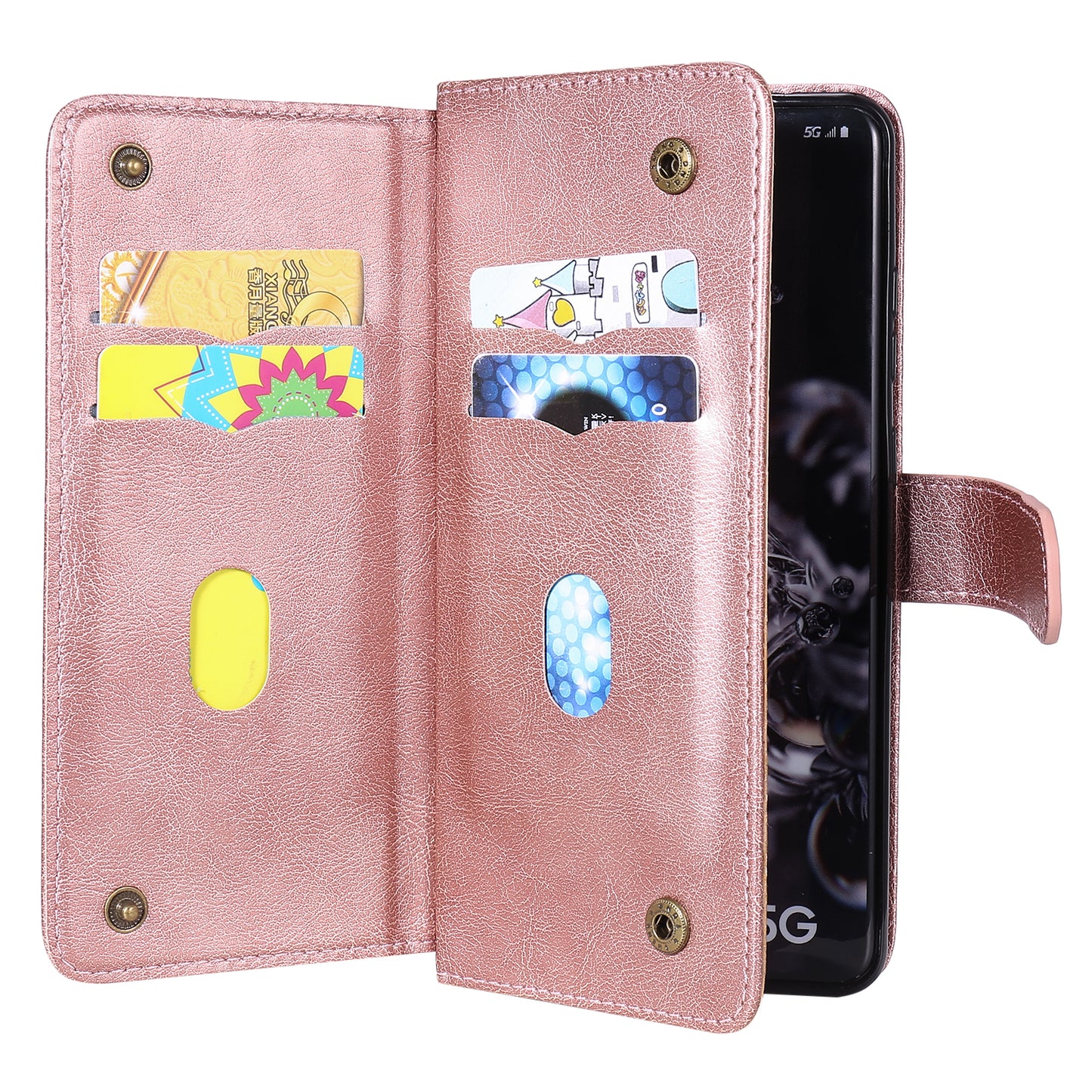 KT Multi-functional Series-1 10 Card Slots Wallet TPU+PU Leather Shell with Stand for Samsung Galaxy S20 Ultra - Rose Gold