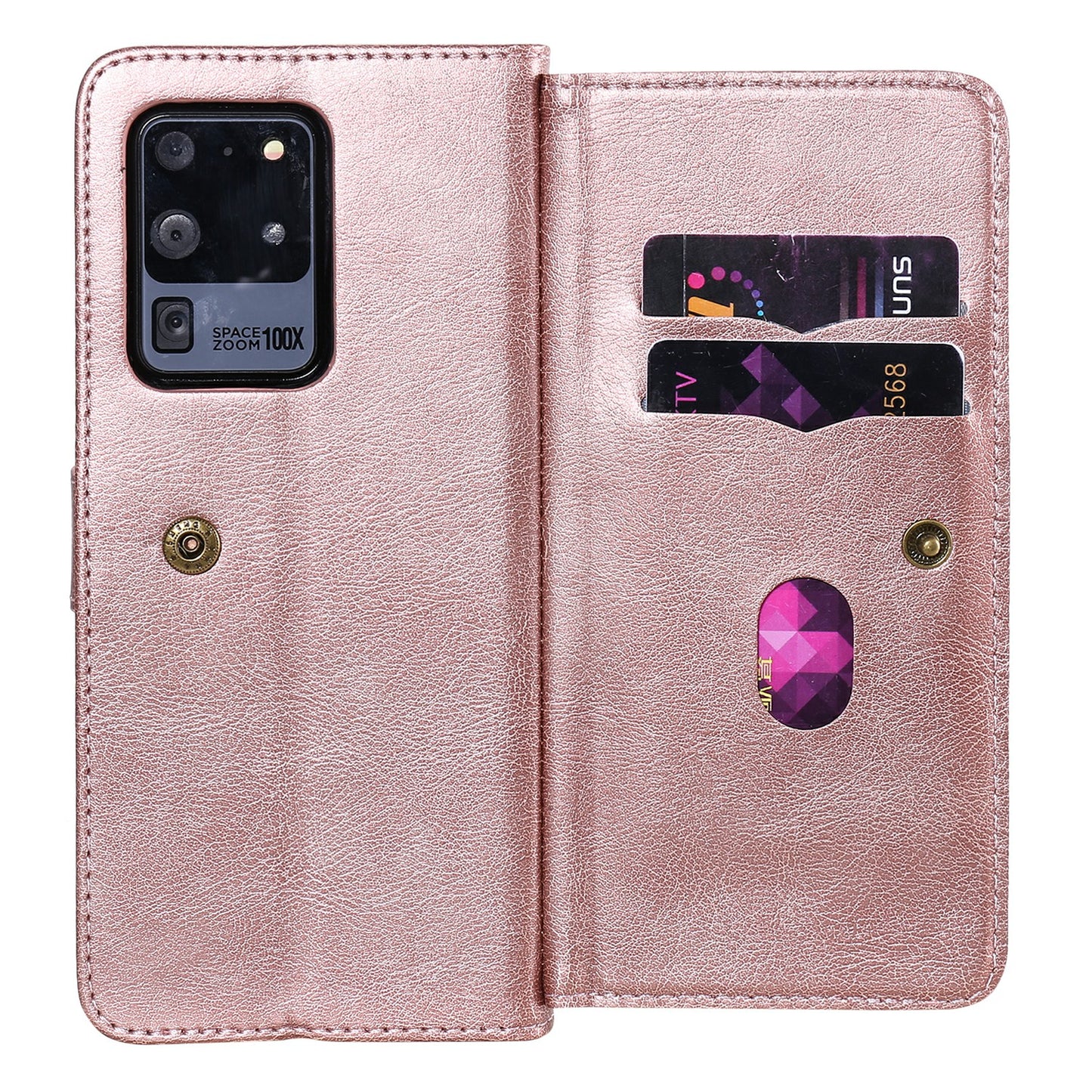 KT Multi-functional Series-1 10 Card Slots Wallet TPU+PU Leather Shell with Stand for Samsung Galaxy S20 Ultra - Rose Gold