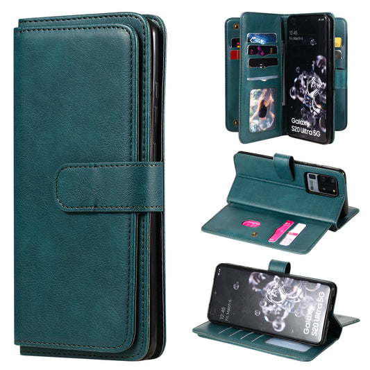 KT Multi-functional Series-1 10 Card Slots Wallet TPU+PU Leather Shell with Stand for Samsung Galaxy S20 Ultra - Green