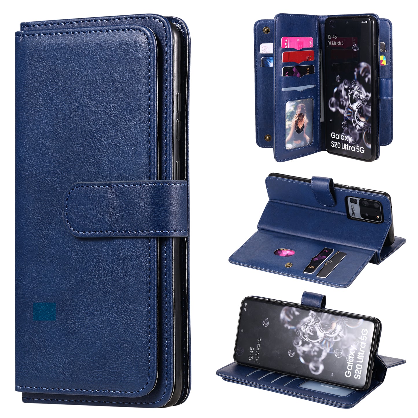 KT Multi-functional Series-1 10 Card Slots Wallet TPU+PU Leather Shell with Stand for Samsung Galaxy S20 Ultra - Blue