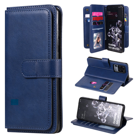 KT Multi-functional Series-1 10 Card Slots Wallet TPU+PU Leather Shell with Stand for Samsung Galaxy S20 Ultra - Blue