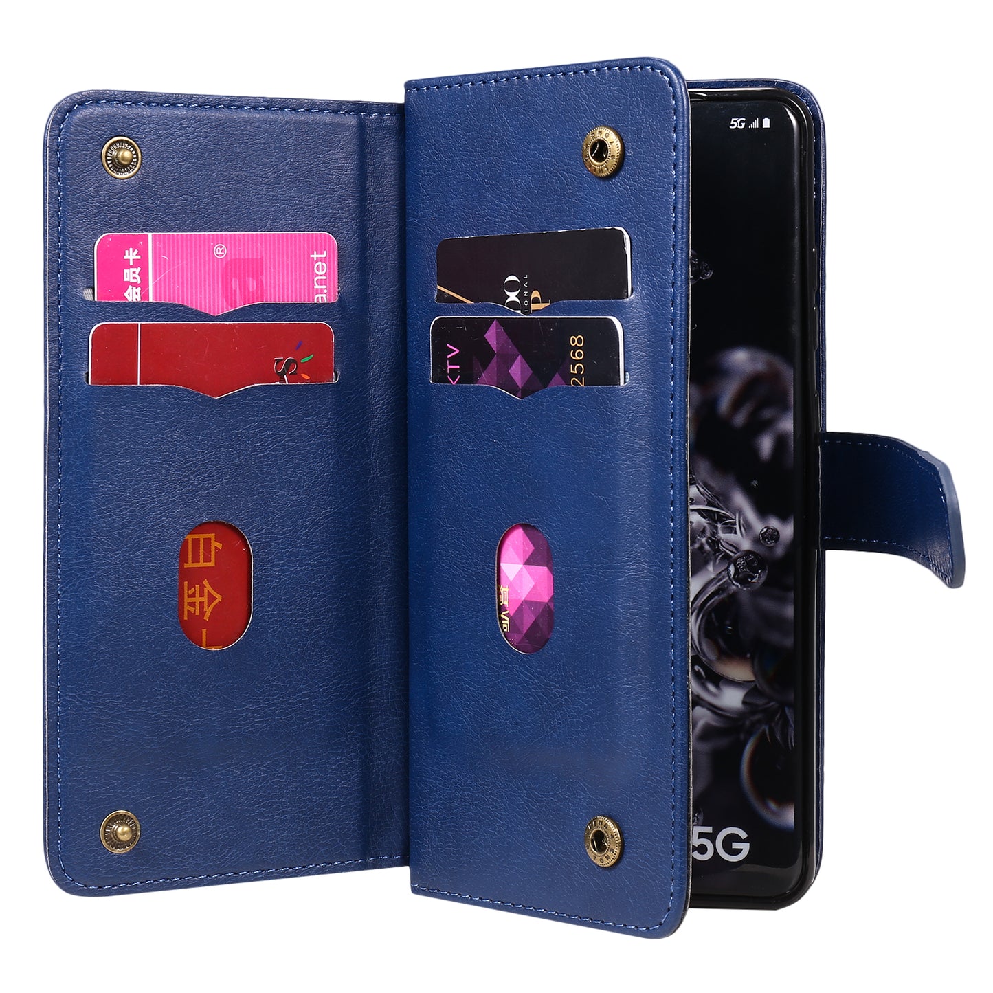 KT Multi-functional Series-1 10 Card Slots Wallet TPU+PU Leather Shell with Stand for Samsung Galaxy S20 Ultra - Blue