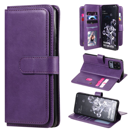 KT Multi-functional Series-1 10 Card Slots Wallet TPU+PU Leather Shell with Stand for Samsung Galaxy S20 Ultra - Purple