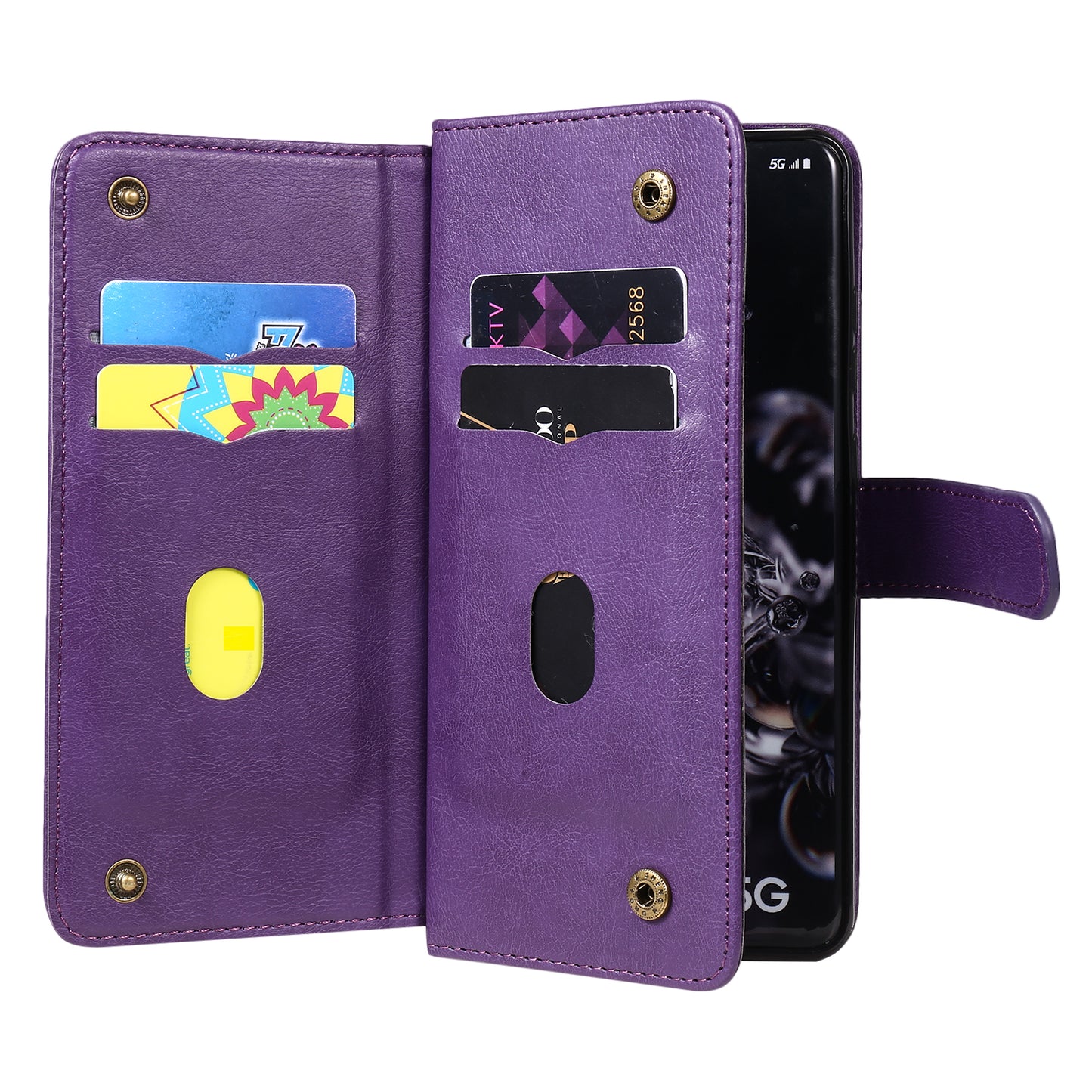 KT Multi-functional Series-1 10 Card Slots Wallet TPU+PU Leather Shell with Stand for Samsung Galaxy S20 Ultra - Purple