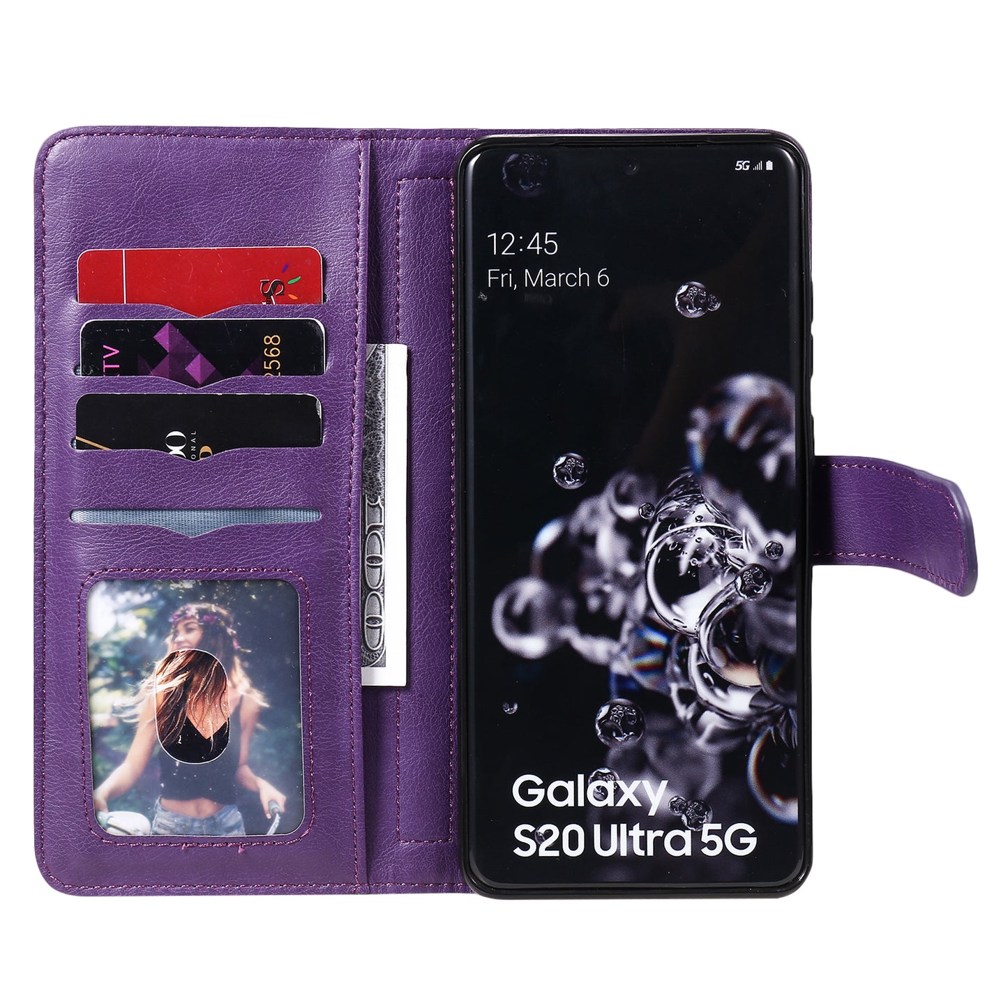 KT Multi-functional Series-1 10 Card Slots Wallet TPU+PU Leather Shell with Stand for Samsung Galaxy S20 Ultra - Purple