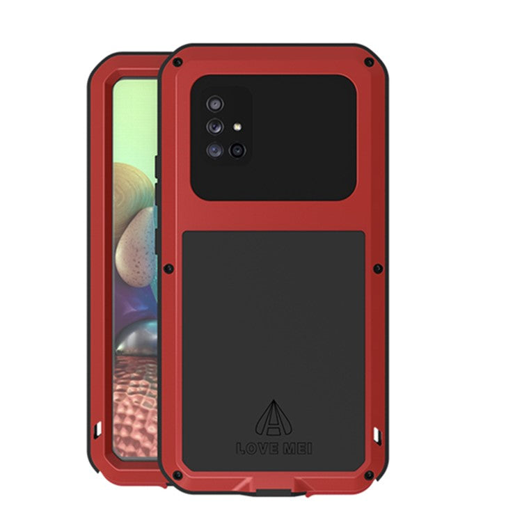 LOVE MEI Shockproof Drop-proof Dust-proof Metal + Silicone + Tempered Glass Shell for Samsung Galaxy A51 5G SM-A516 - Red