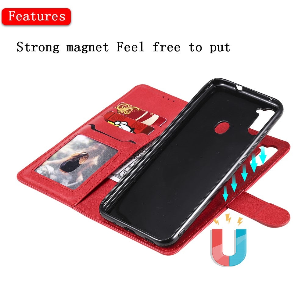 For Samsung Galaxy M11 Case 2 in 1 Detachable Magnetic Leather Wallet Mobile Cover with Strap - Red