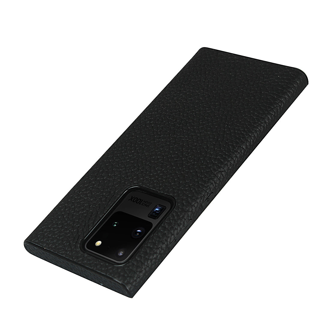 Litchi Skin Genuine Leather Coated TPU Phone Case [Black Lining] for Samsung Galaxy S20 Ultra - Black