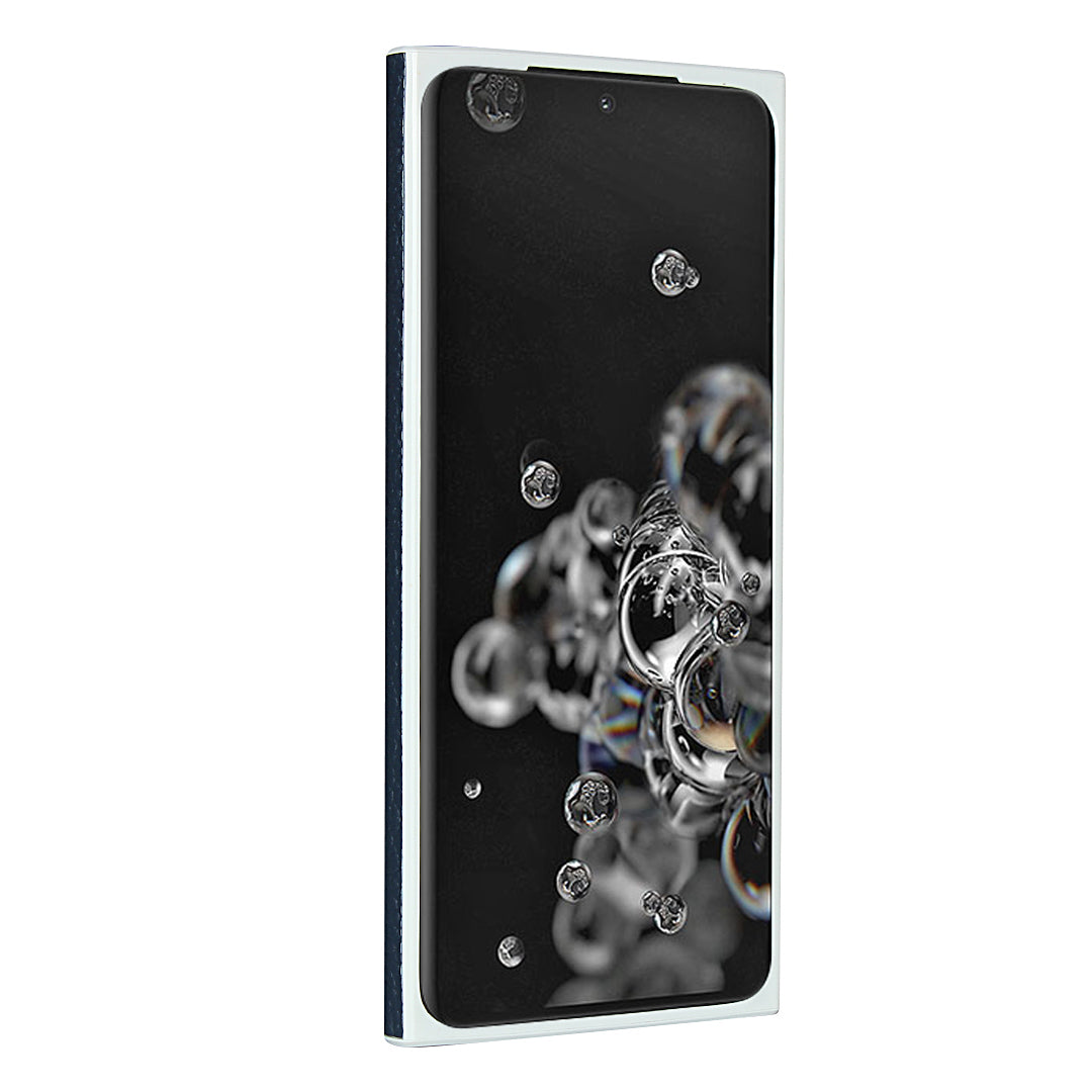 Litchi Skin Genuine Leather Coated TPU Phone Casing for Samsung Galaxy S20 Ultra - Blue