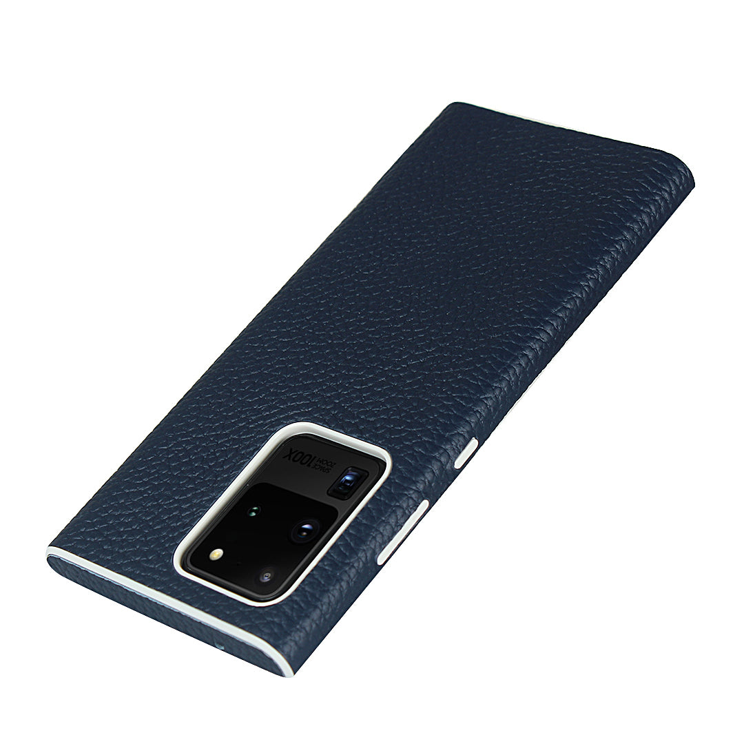 Litchi Skin Genuine Leather Coated TPU Phone Casing for Samsung Galaxy S20 Ultra - Blue