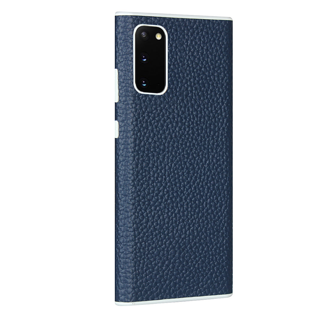 Litchi Skin Genuine Leather Coated TPU Phone Case for Samsung Galaxy S20 4G/S20 5G - Blue