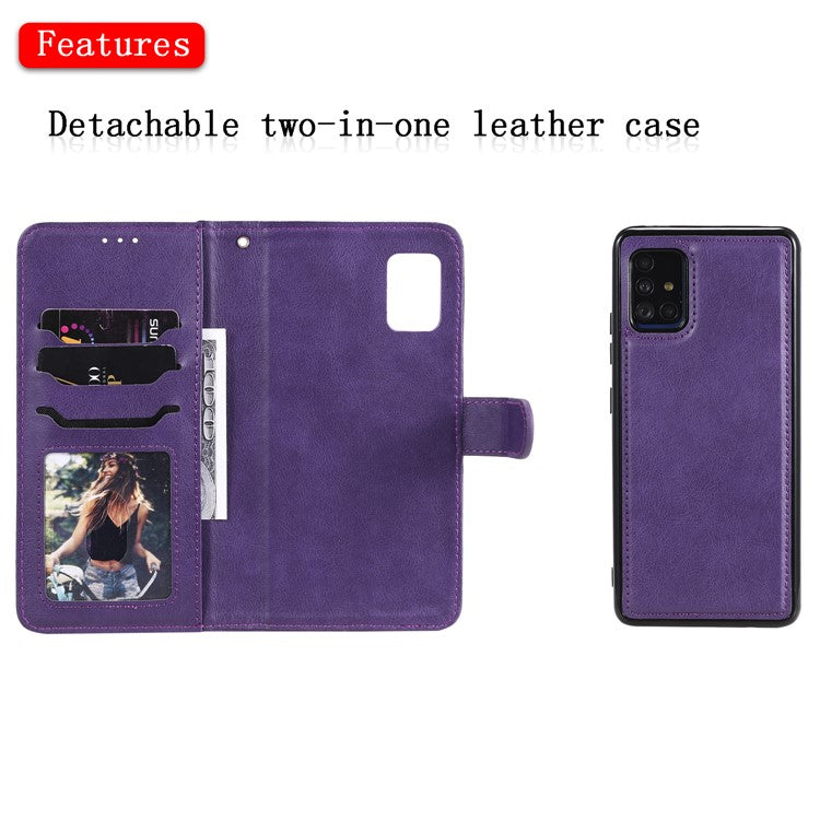 KT Leather Series-3 Detachable 2-in-1 PU Leather Wallet Case for Samsung Galaxy A51 5G SM-A516 - Purple