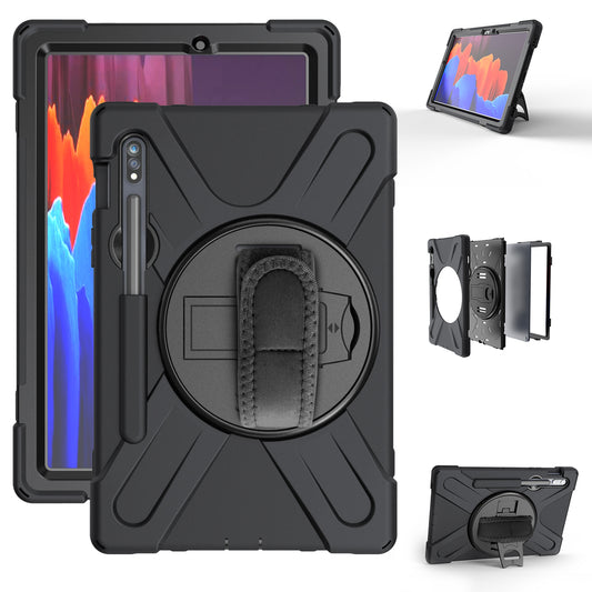 For Samsung Galaxy Tab S7 T870 T875 / S8 X700 / S9 X710 / S9 FE X510 360&#176; Swivel Kickstand PC + Silicone Tablet Case - Black