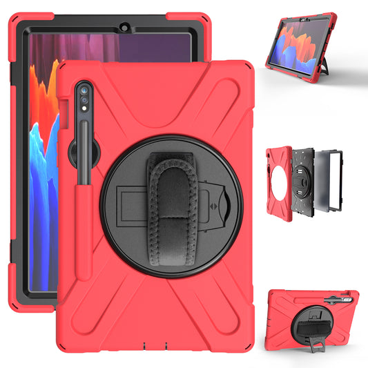 For Samsung Galaxy Tab S7 T870 T875 / S8 X700 / S9 X710 / S9 FE X510 360&#176; Swivel Kickstand PC + Silicone Tablet Case - Red
