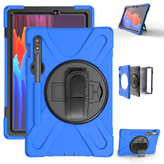 For Samsung Galaxy Tab S7 T870 T875 / S8 X700 / S9 X710 / S9 FE X510 360&#176; Swivel Kickstand PC + Silicone Tablet Case - Blue