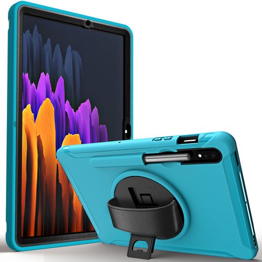 For Samsung Galaxy Tab S7 T870 T875 / S8 X700 / S9 X710 / S9 FE X510 360&#176; Swivel Kickstand PC + TPU Tablet Case with Hand Strap - Green