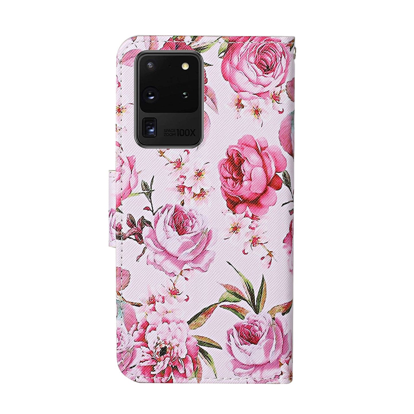 Leather Stand Cover Wallet Pattern Printing Phone Case for Samsung Galaxy S20 Ultra - Flowers