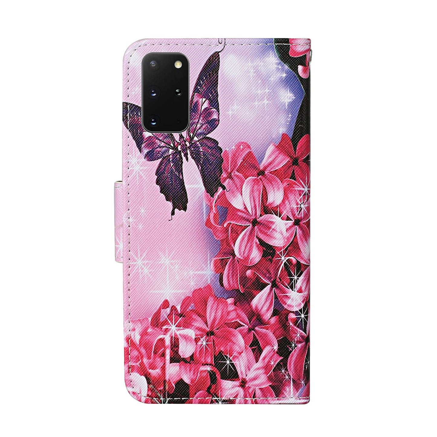 Leather Stand Phone Cover Wallet Pattern Printing Case for Samsung Galaxy S20 Plus/S20 Plus 5G  - Red Flower and Butterfly