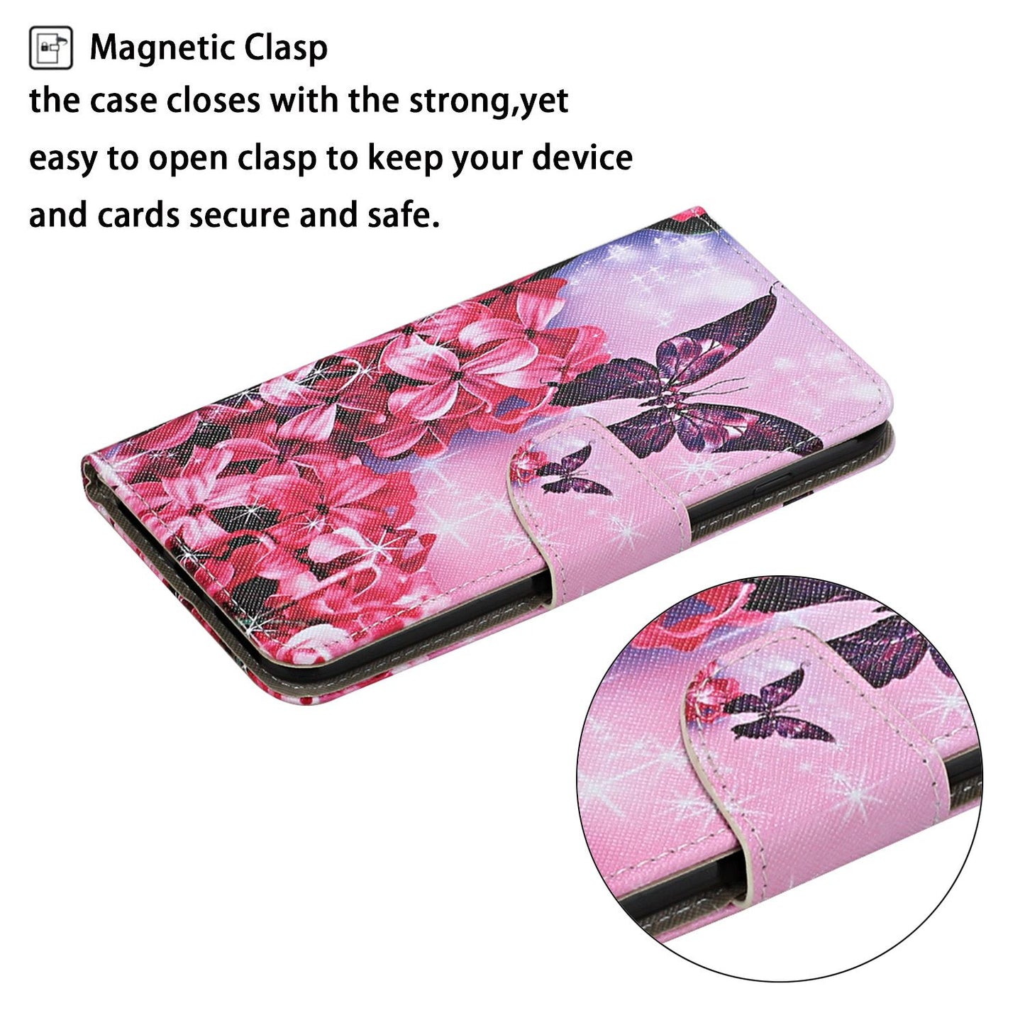 Leather Stand Phone Cover Wallet Pattern Printing Case for Samsung Galaxy S20 Plus/S20 Plus 5G  - Red Flower and Butterfly