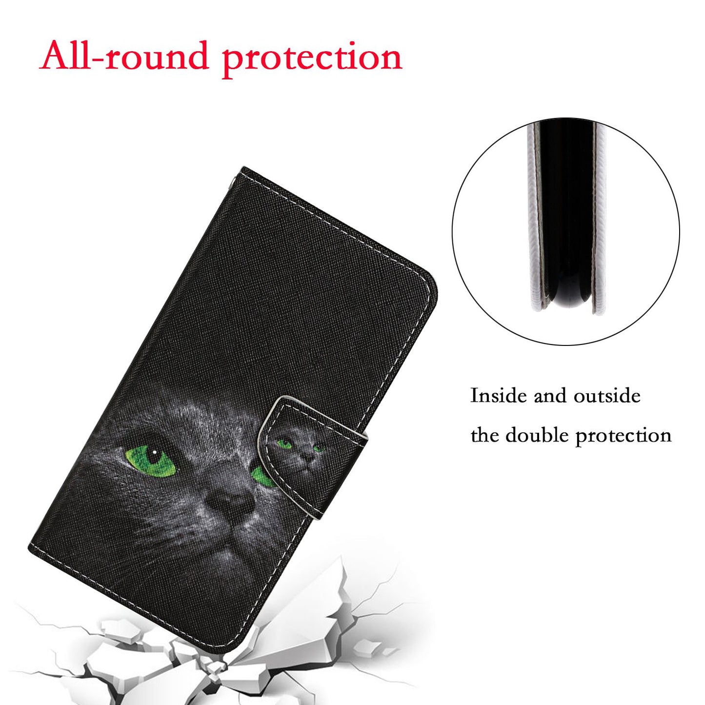 Leather Stand Phone Cover Wallet Pattern Printing Case for Samsung Galaxy S20 Plus/S20 Plus 5G  - Black Cat