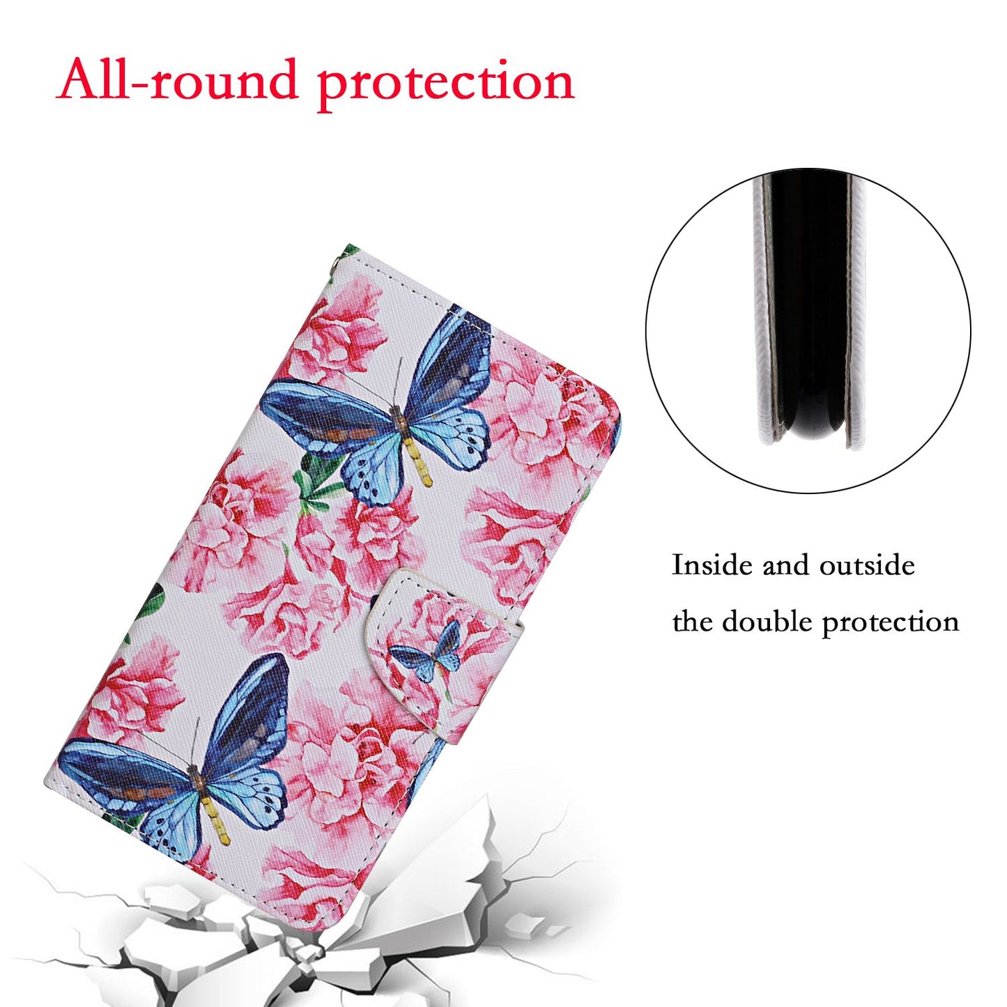 Leather Stand Phone Cover Wallet Pattern Printing Case for Samsung Galaxy S20 Plus/S20 Plus 5G  - Butterfly and Flower