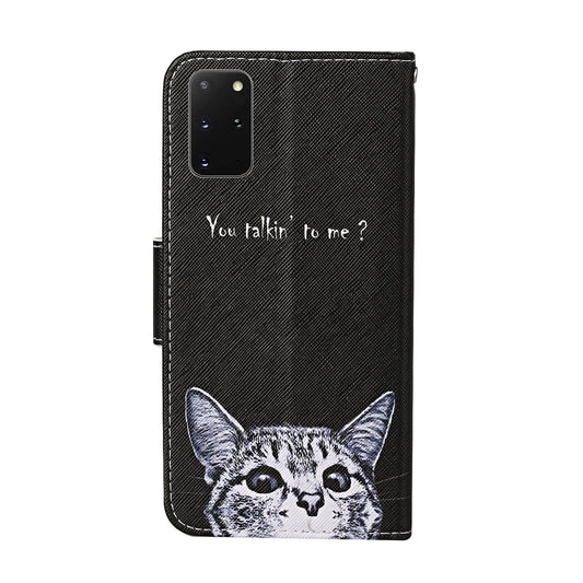 Leather Stand Phone Cover Wallet Pattern Printing Case for Samsung Galaxy S20 Plus/S20 Plus 5G  - Cat and Letters