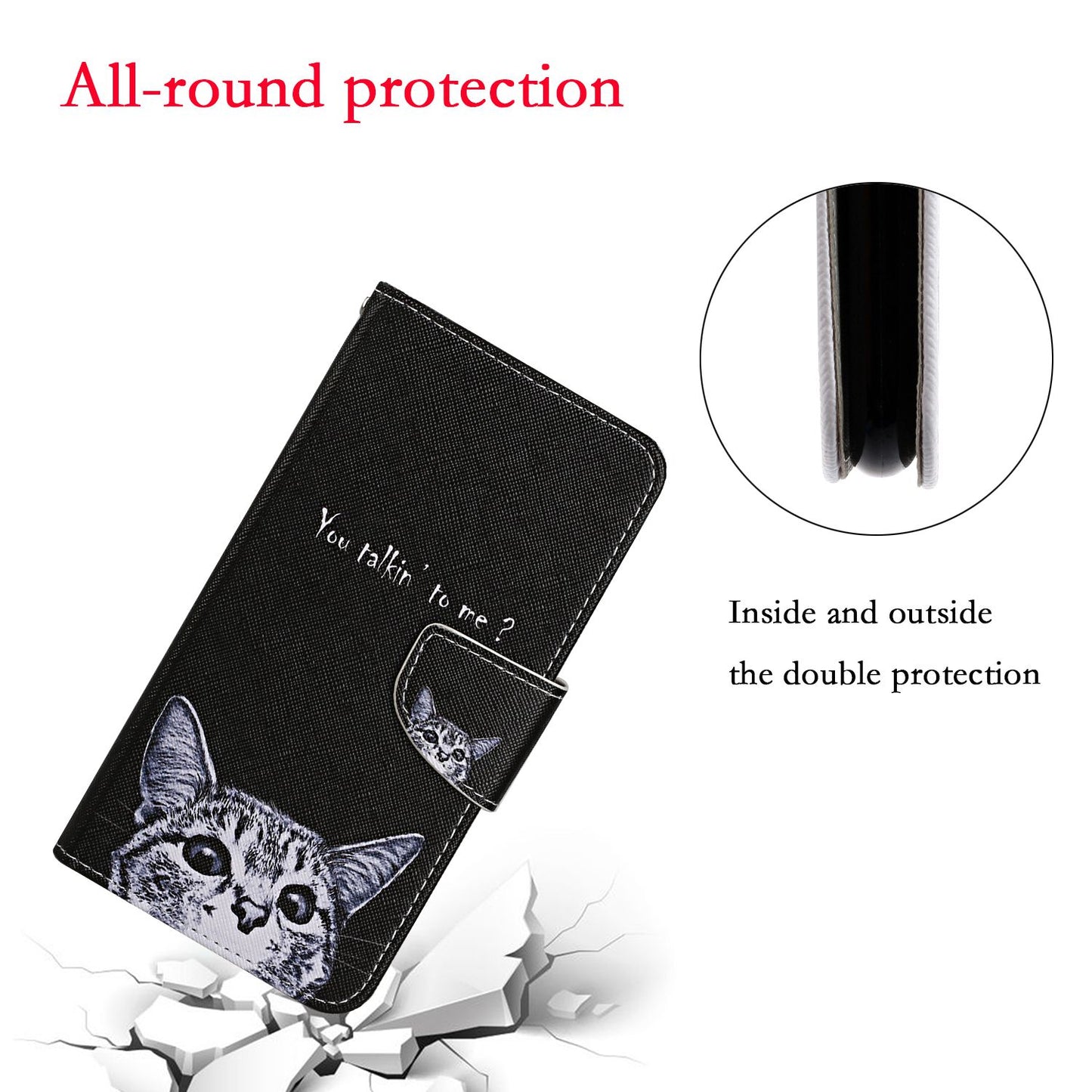 Leather Stand Phone Cover Wallet Pattern Printing Case for Samsung Galaxy S20 Plus/S20 Plus 5G  - Cat and Letters