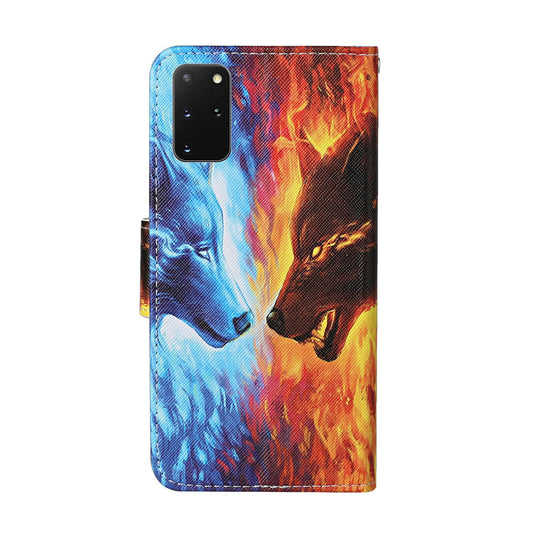 Leather Stand Phone Cover Wallet Pattern Printing Case for Samsung Galaxy S20 Plus/S20 Plus 5G  - Wolf