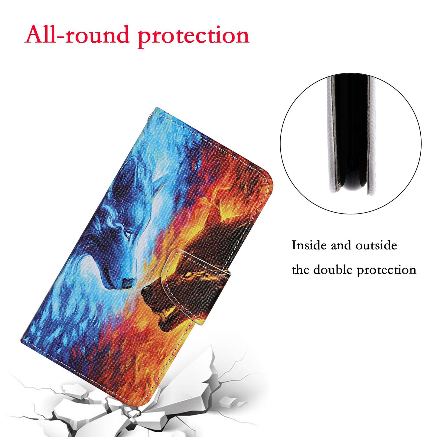 Leather Stand Phone Cover Wallet Pattern Printing Case for Samsung Galaxy S20 Plus/S20 Plus 5G  - Wolf