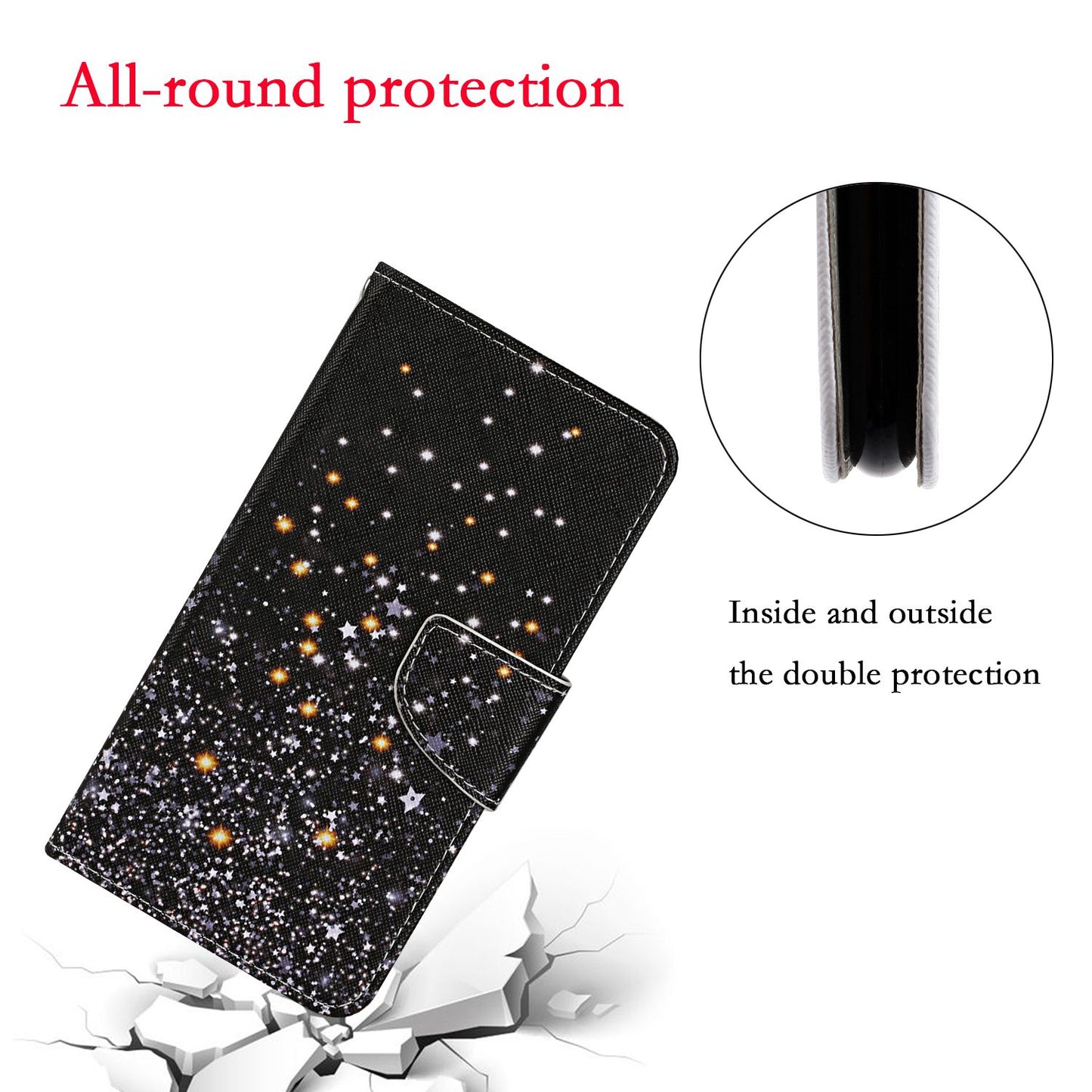 Leather Stand Phone Cover Wallet Pattern Printing Case for Samsung Galaxy S20 Plus/S20 Plus 5G  - Glittery Element