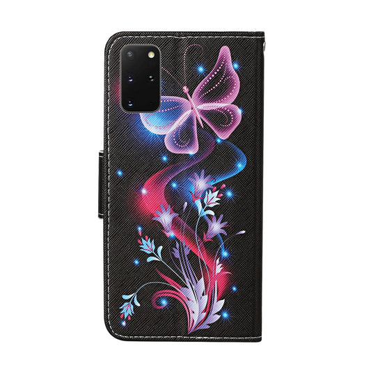 Leather Stand Phone Cover Wallet Pattern Printing Case for Samsung Galaxy S20 Plus/S20 Plus 5G  - Luminous Butterfly