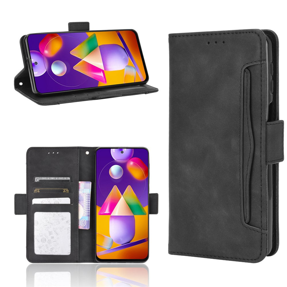 Multiple Card Slots Leather Wallet Protection Cover for Samsung Galaxy M31s - Black