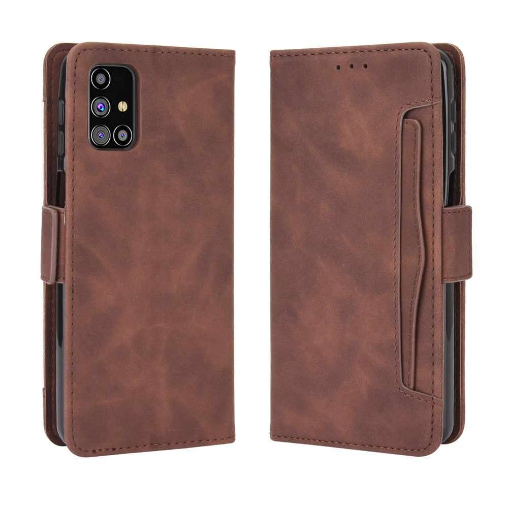 Multiple Card Slots Leather Wallet Protection Cover for Samsung Galaxy M31s - Brown