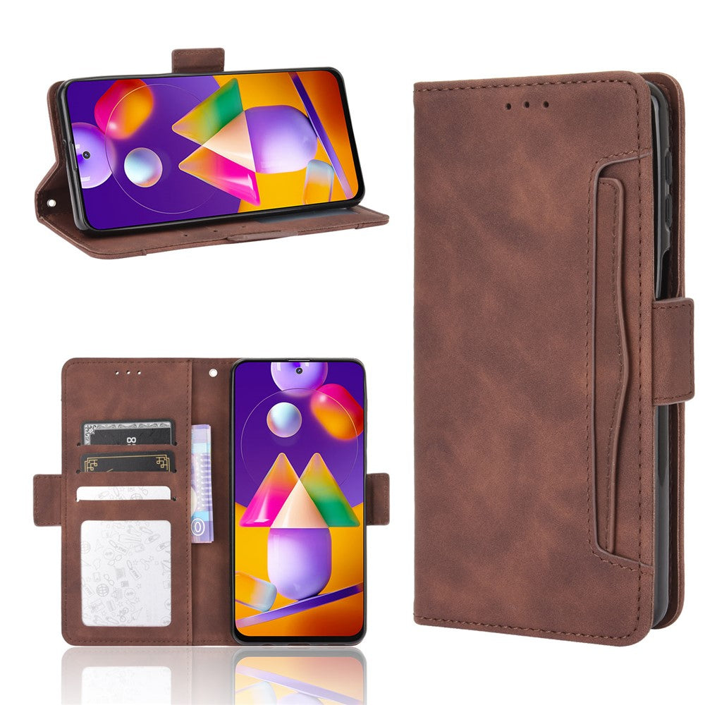 Multiple Card Slots Leather Wallet Protection Cover for Samsung Galaxy M31s - Brown