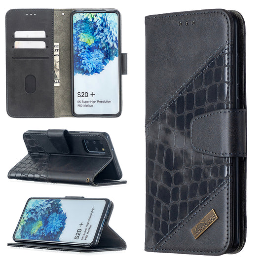 Crocodile Skin Assorted Color Leather Wallet Phone Cover for Samsung Galaxy S20 Plus / S20 Plus 5G - Black