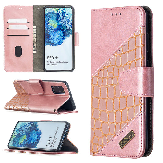 Crocodile Skin Assorted Color Leather Wallet Phone Cover for Samsung Galaxy S20 Plus / S20 Plus 5G - Rose Gold