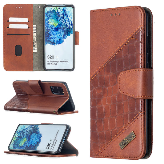 Crocodile Skin Assorted Color Leather Wallet Phone Cover for Samsung Galaxy S20 Plus / S20 Plus 5G - Brown