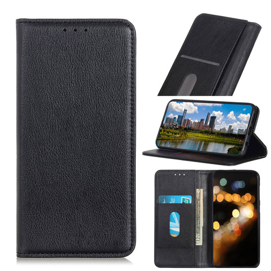Auto-absorbed Litchi Texture Split Leather Wallet Case for Samsung Galaxy S20 FE 4G/5G/S20 Lite/S20 FE 2022 - Black