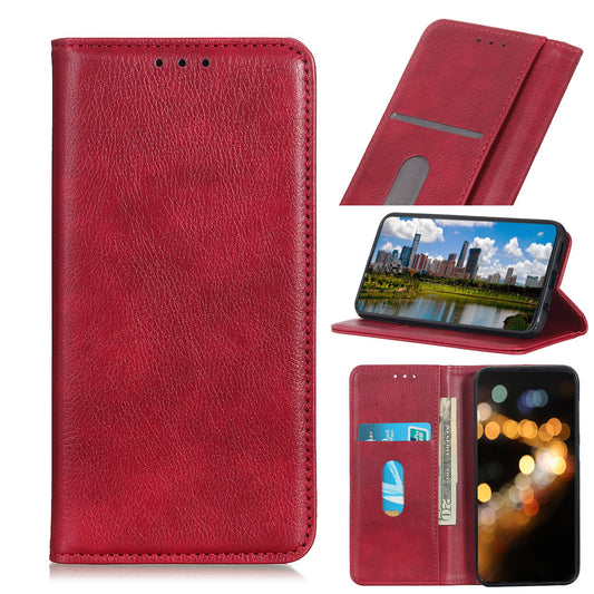 Auto-absorbed Litchi Texture Split Leather Wallet Case for Samsung Galaxy S20 FE 4G/5G/S20 Lite/S20 FE 2022 - Red