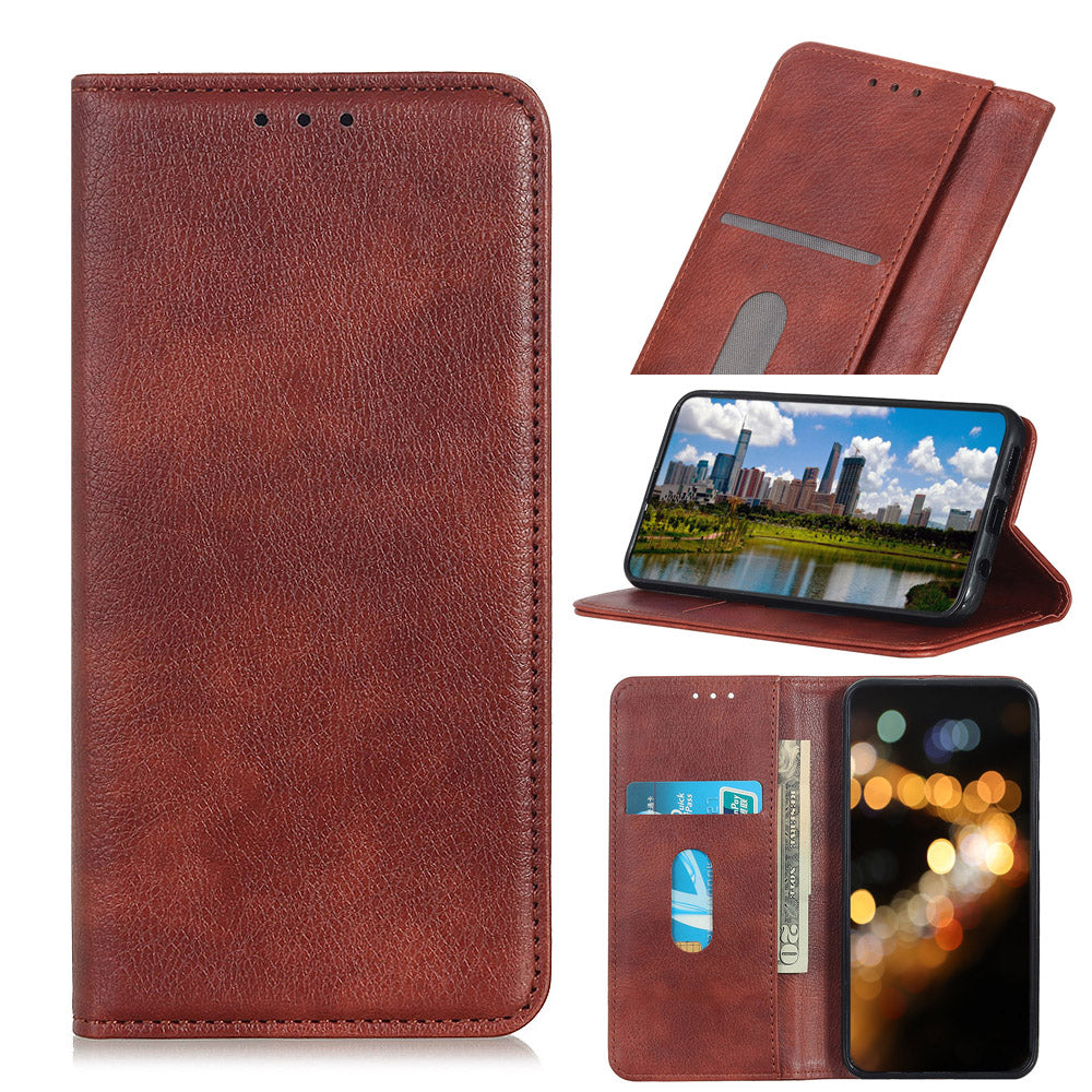 Auto-absorbed Litchi Texture Split Leather Wallet Case for Samsung Galaxy S20 FE 4G/5G/S20 Lite/S20 FE 2022 - Brown