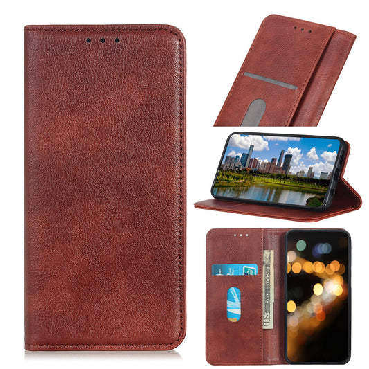 Auto-absorbed Litchi Texture Split Leather Wallet Case for Samsung Galaxy S20 FE 4G/5G/S20 Lite/S20 FE 2022 - Brown