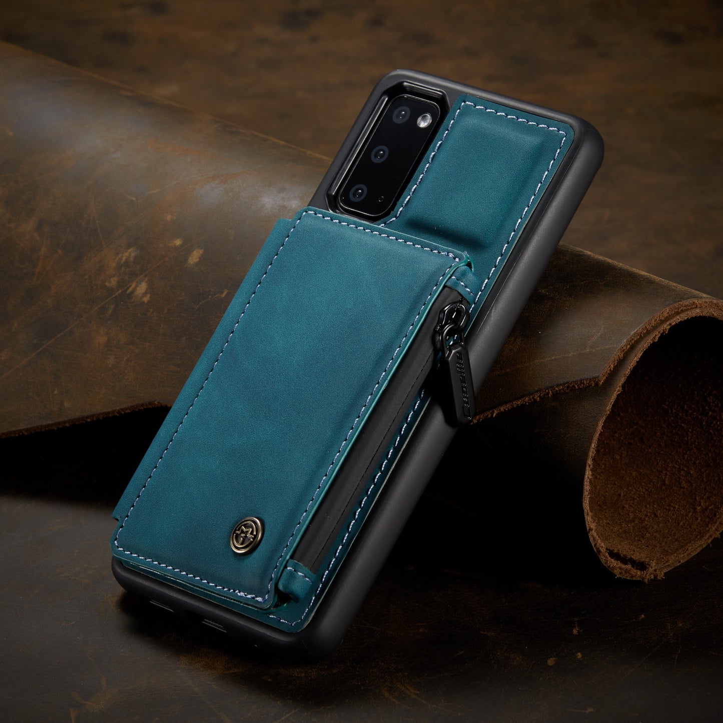CASEME C20 Zipper Pocket Card Slots PU Leather Coated TPU Protective Case for Samsung Galaxy S20 4G/S20 5G - Blue