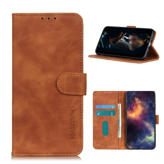 KHAZNEH Retro Leather Wallet Phone Shell for Samsung Galaxy S20 Fan Edition/S20 Lite - Brown
